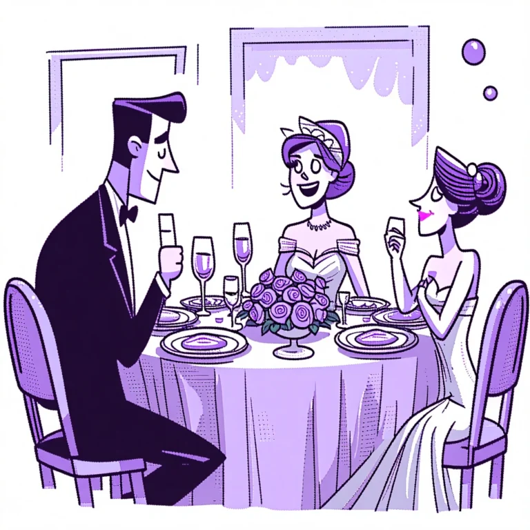 Generate an eye-catching, purple cool cartoon images: Mother of Groom Slams Guest Over Disrespectful