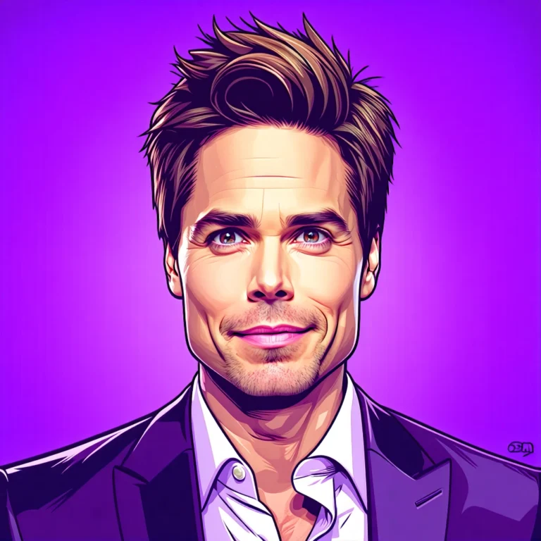 Generate an eye-catching, purple cool cartoon images: Rob Lowe's Exclusive Must-Have Advice for a Su