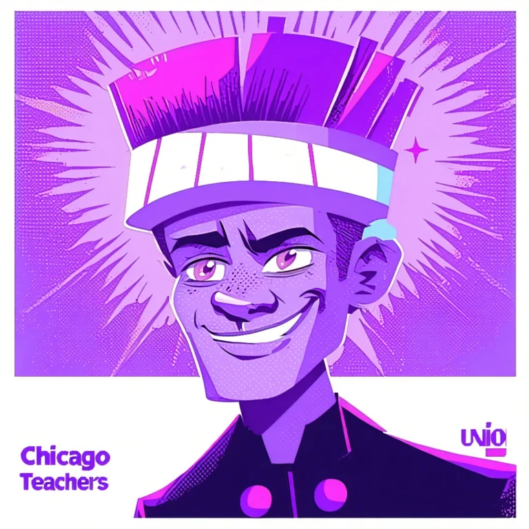 Generate an eye-catching, purple cool cartoon images: Chicago Teachers Union Sparks Backlash with Sh