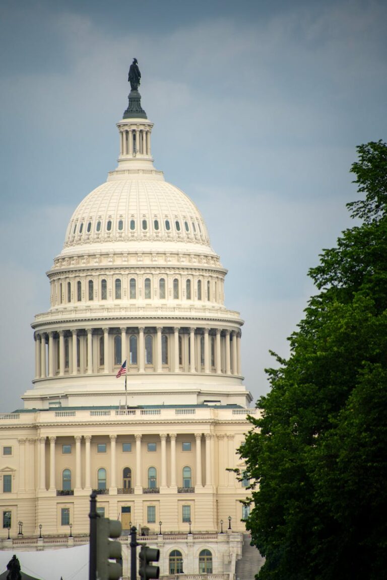 A stunning view of the US Capitol building in Washington DC, symbolizing American politics.