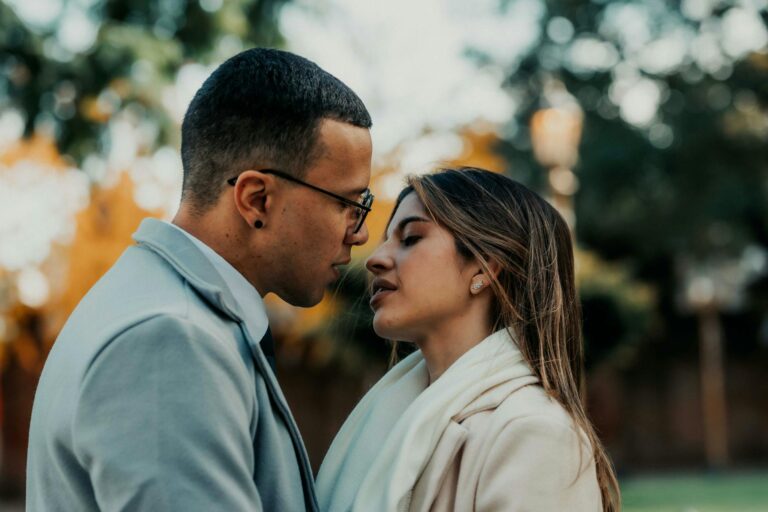 A couple in love sharing a tender moment outdoors in Buenos Aires.