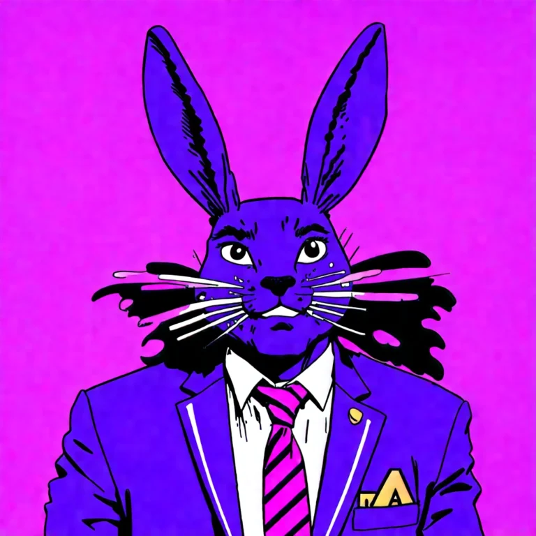 Generate an eye-catching, purple cool cartoon images: Bad Bunny Shocks MAGA Fans with Stunning Boldn