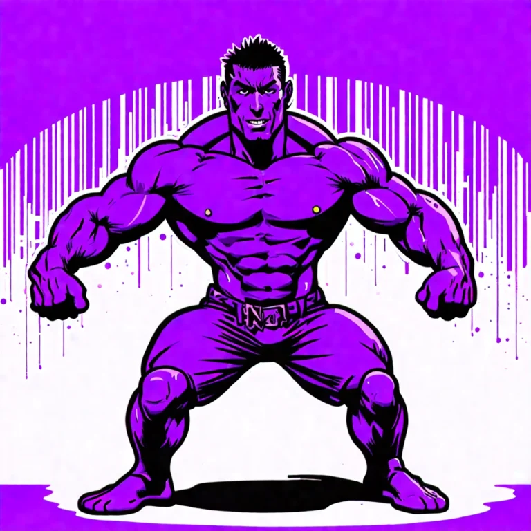 Generate an eye-catching, purple cool cartoon images: Warrior Culture Clash: Controversial Gym Bros