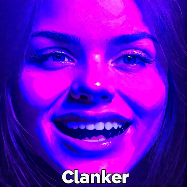 Generate an eye-catching, purple cool cartoon images: AI Slur “Clanker” Exposed: Shocking Racist