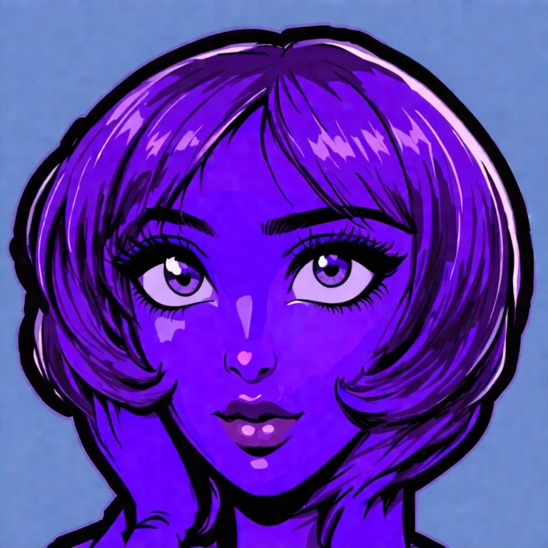 Generate an eye-catching, purple cool cartoon images: Womanosphere Shocks Dating World with Stunning