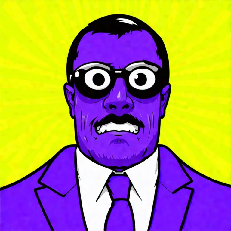 Generate an eye-catching, purple cool cartoon images: Prankster Oobah Butler’s Shocking $1M VC Sca