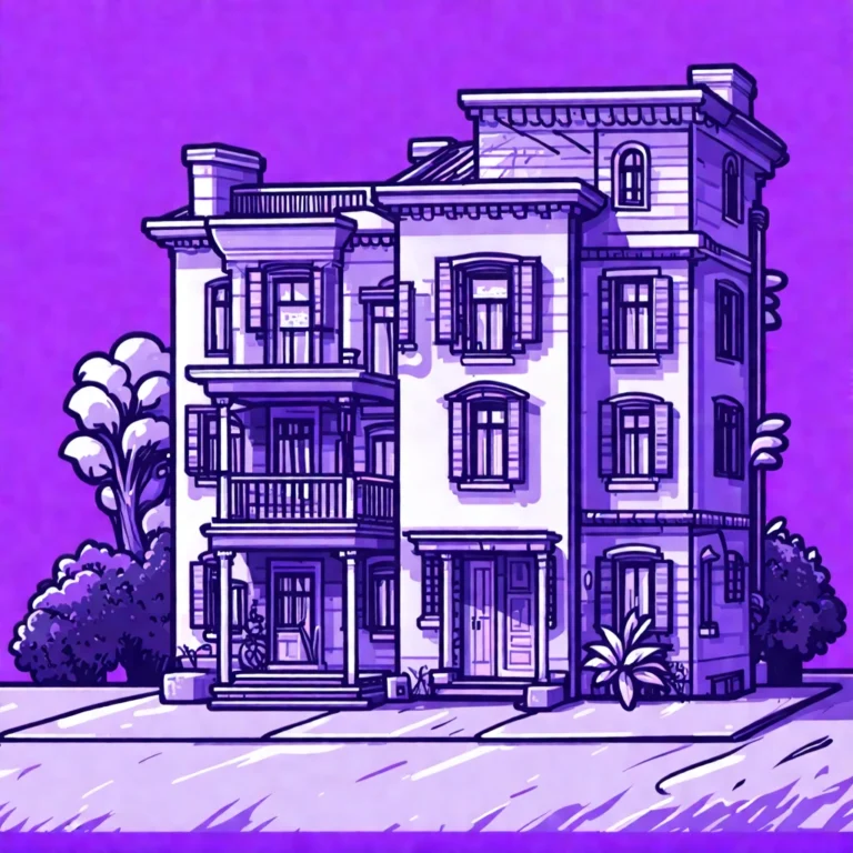 Generate an eye-catching, purple cool cartoon images: Real Estate AI Slop Era: Shocking Truths Behin