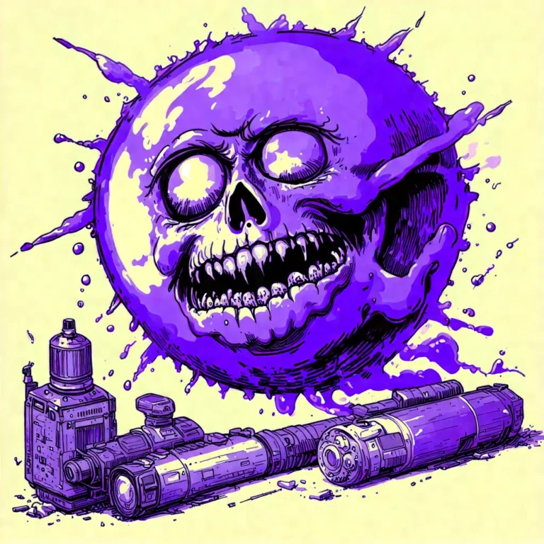 Generate an eye-catching, purple cool cartoon images: Classic Nuclear Thriller: Must-Have Alternativ