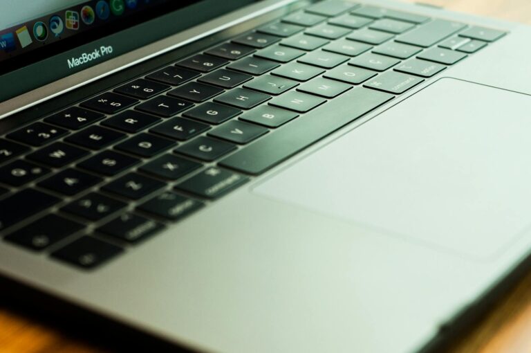 Close-up of a MacBook Pro keyboard showcasing modern electronic device design.