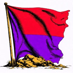 Generate an eye-catching, purple cool cartoon images: Red Flag: The Shocking Danger of Reducing Amer