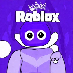 Generate an eye-catching, purple cool cartoon images: Roblox Age Verification: Stunning Failure or M