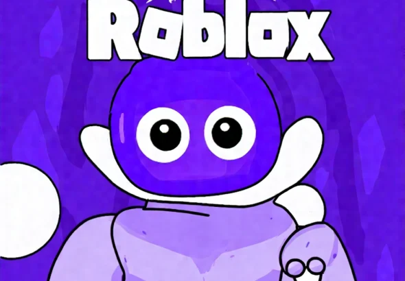 Generate an eye-catching, purple cool cartoon images: Roblox Age Verification: Stunning Failure or M