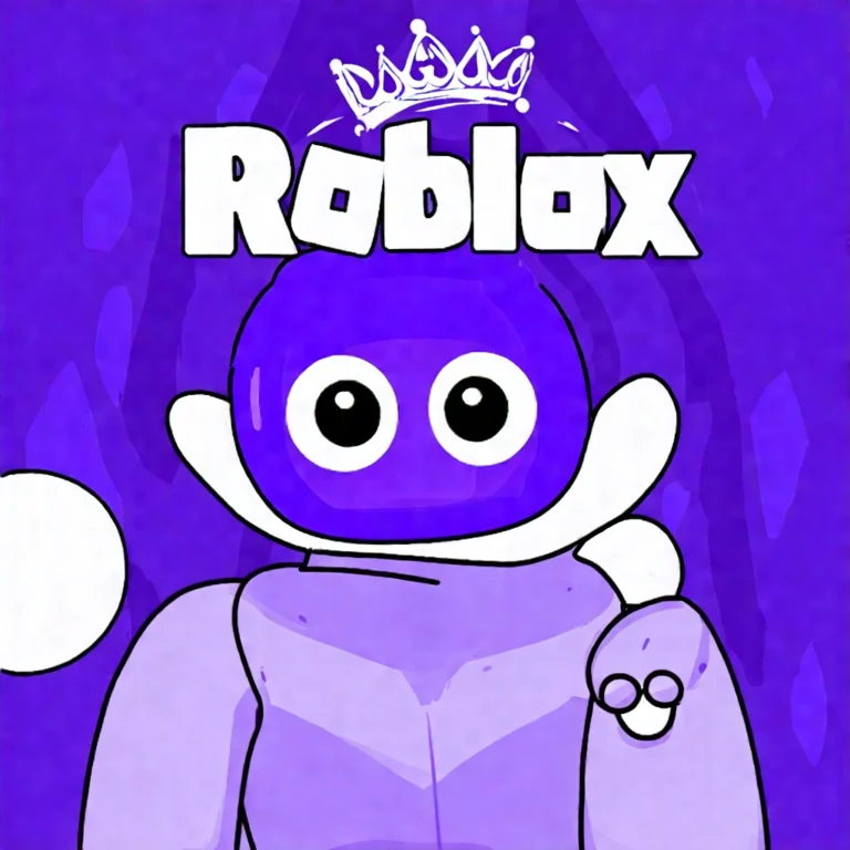 Generate an eye-catching, purple cool cartoon images: Roblox Age Verification: Stunning Failure or M