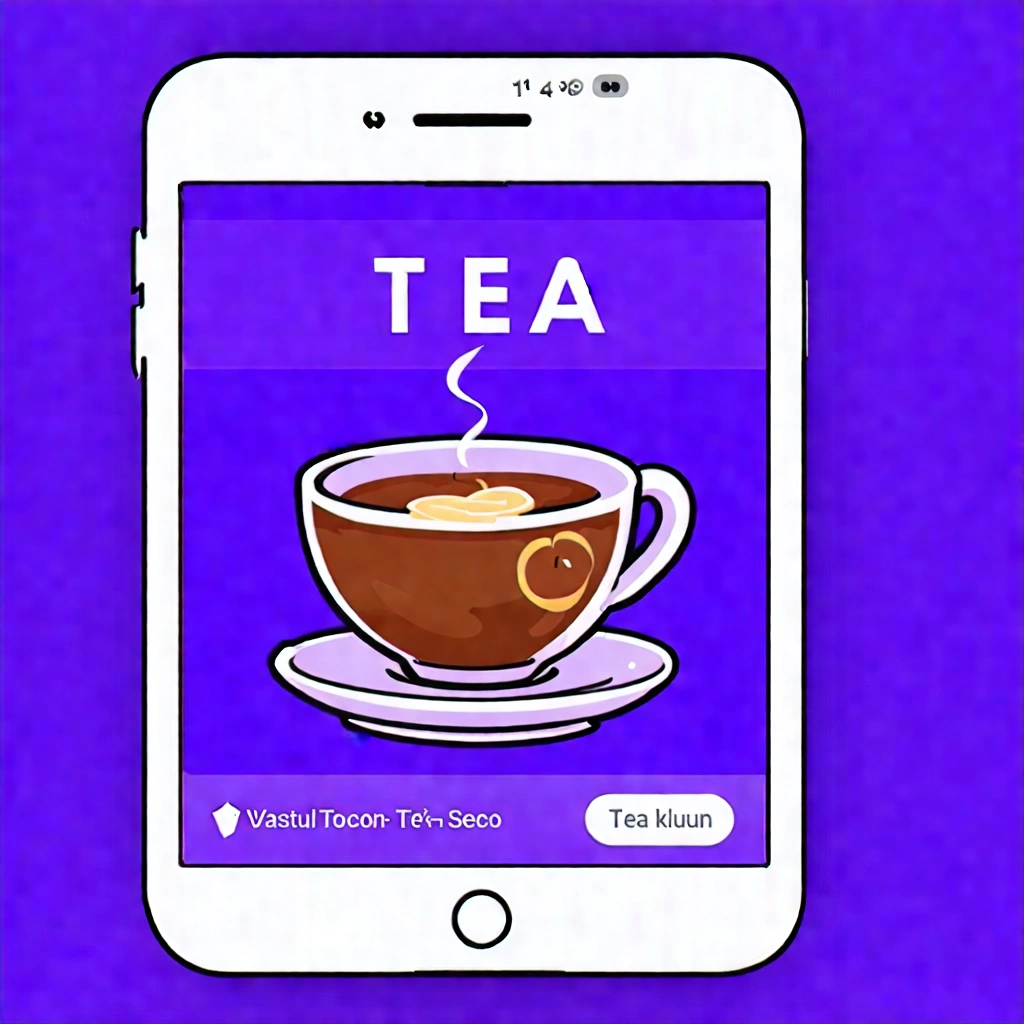 Generate an eye-catching, purple cool cartoon images: Tea App Stunning Relaunch Sparks Controversial