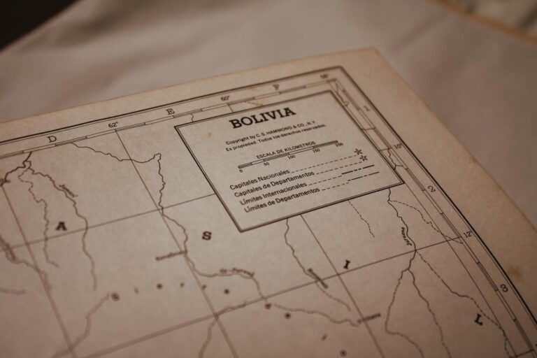 A close-up of a sepia-toned vintage map of Bolivia, highlighting detailed geography.